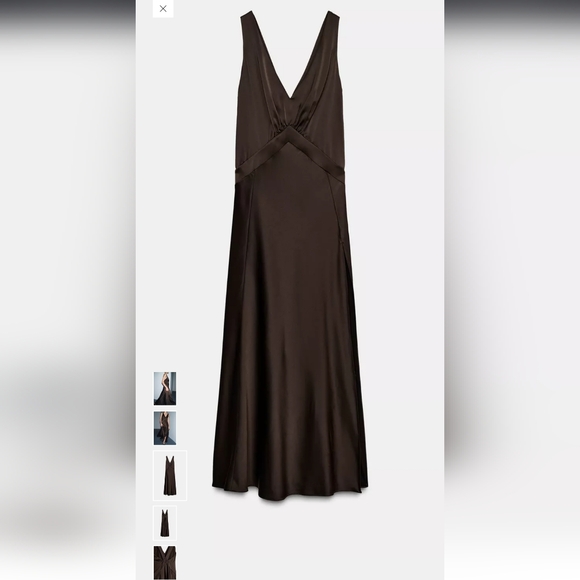 Satin V-Neck Brown Slip Dress - Picture 8 of 12